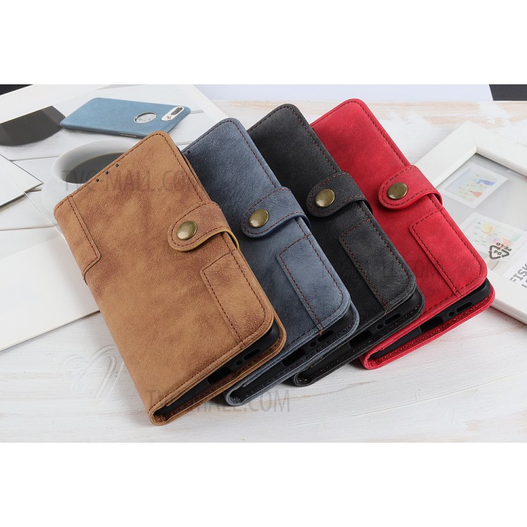 Vintage PU Leather Magnetic Phone Case with Wallet Stand for Samsung Galaxy S20 - Black-11