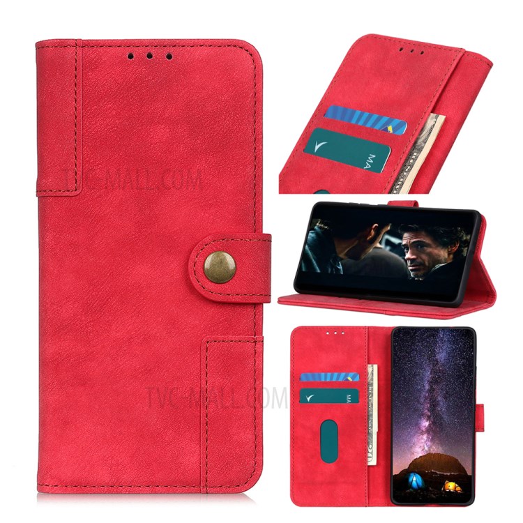 Retro Style Leather Case Wallet Stand Phone Cover for Samsung Galaxy A71 - Red-1
