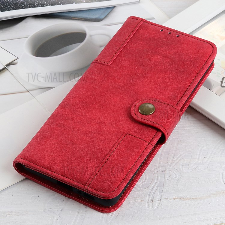 Retro Style Leather Case Wallet Stand Phone Cover for Samsung Galaxy A71 - Red-10