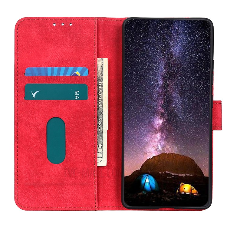 Retro Style Leather Case Wallet Stand Phone Cover for Samsung Galaxy A71 - Red-5