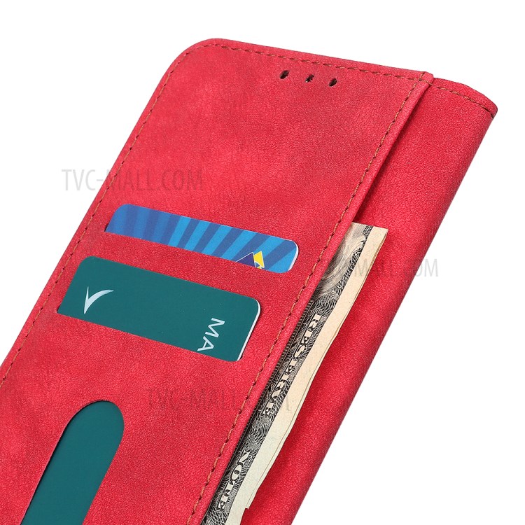 Retro Style Leather Case Wallet Stand Phone Cover for Samsung Galaxy A71 - Red-6