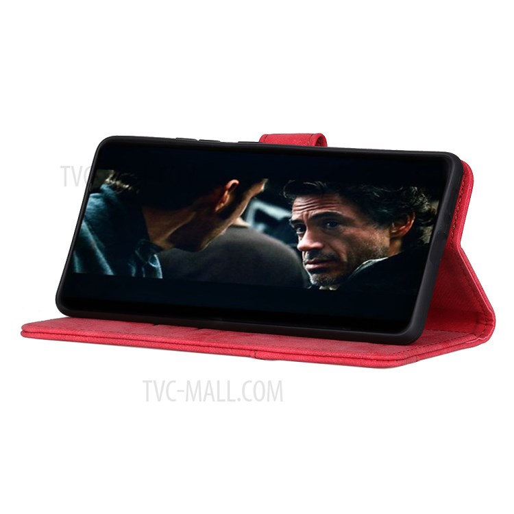 Retro Style Leather Case Wallet Stand Phone Cover for Samsung Galaxy A71 - Red-7