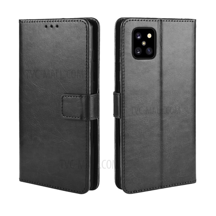 Crazy Horse Leather Cover Wallet Phone Case for Samsung Galaxy A81 / Note 10 Lite / M60s - Black-2