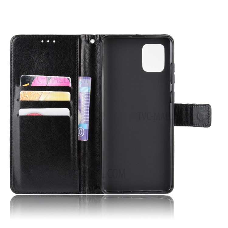 Crazy Horse Leather Cover Wallet Phone Case for Samsung Galaxy A81 / Note 10 Lite / M60s - Black-4