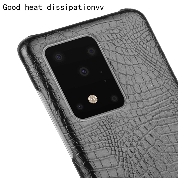 Crocodile Skin PU Leather Enduit de Coque du PC Dur Pour Samsung Galaxy S20 Ultra 5G - le Noir