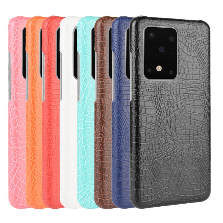 Crocodile Skin PU Leather Enduit de Coque du PC Dur Pour Samsung Galaxy S20 Ultra 5G - le Noir