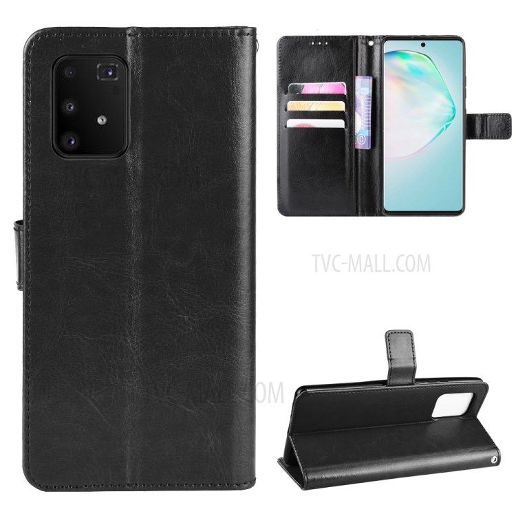 Crazy Horse Leather Wallet Phone Case Cover for Samsung Galaxy A91 / M80S / S10 Lite - Black-1