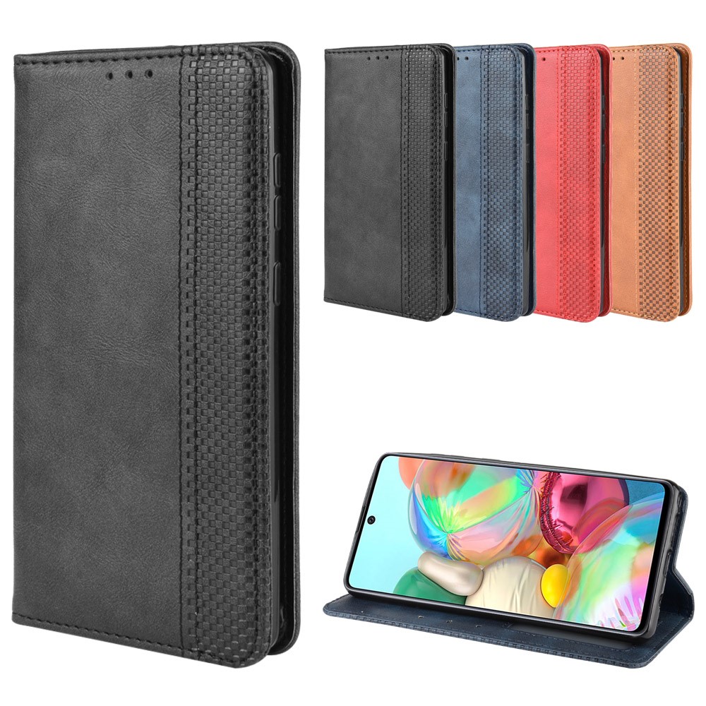 Vintage Style Leather Wallet Stand Phone Case for Samsung Galaxy A81/M60S/Note 10 Lite - Black-14