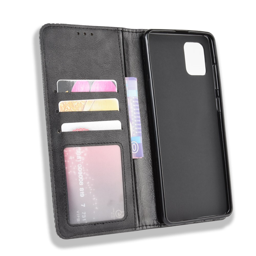 Case de Teléfono de la Billetera de Cuero de Estilo Vintage Para Samsung Galaxy A81/M60S/Note 10 Lite - Negro