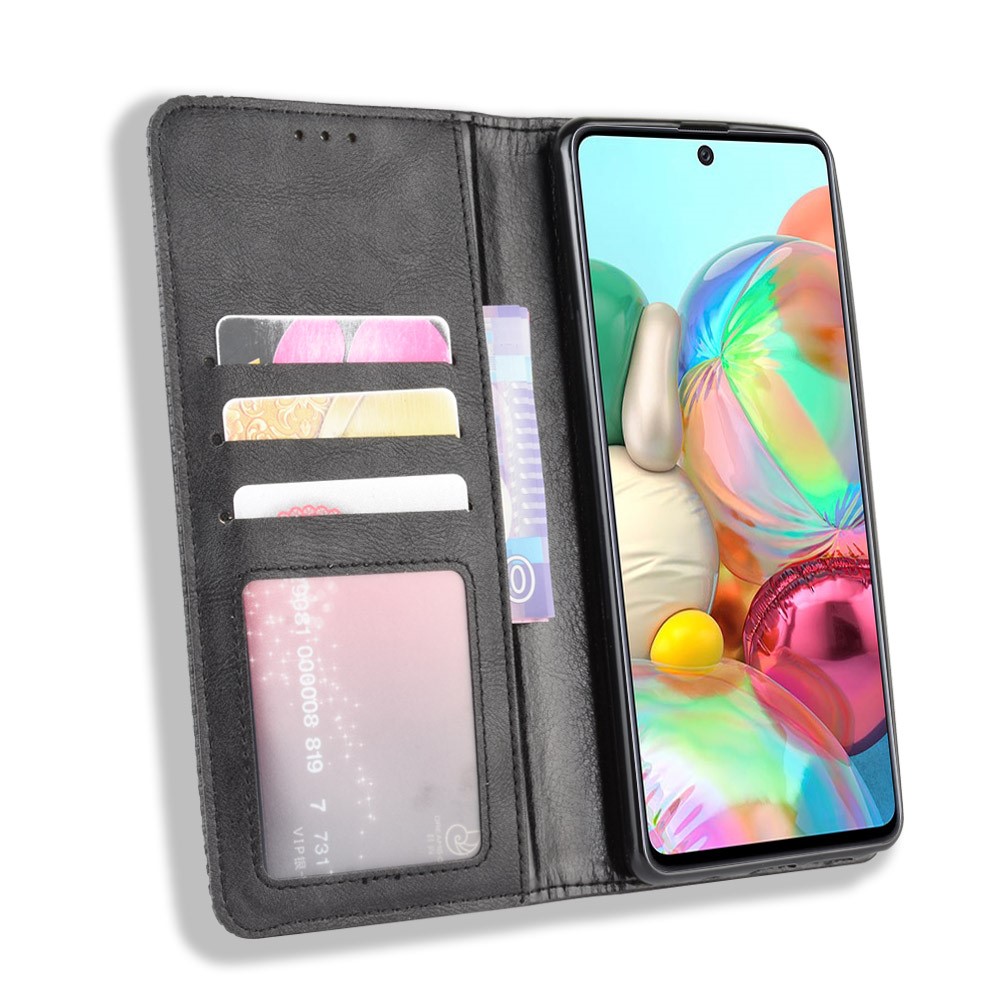 Case de Teléfono de la Billetera de Cuero de Estilo Vintage Para Samsung Galaxy A81/M60S/Note 10 Lite - Negro