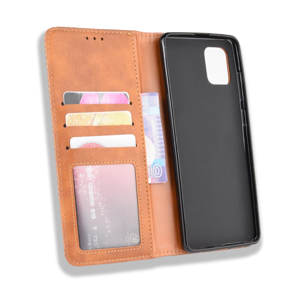 Vintage Style Leather Wallet Stand Phone Case for Samsung Galaxy A81/M60S/Note 10 Lite - Brown-4