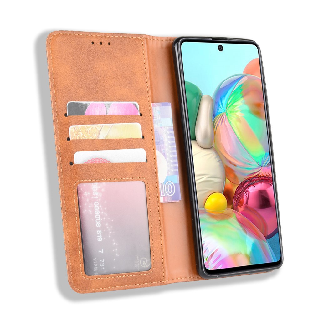 Vintage Style Leather Wallet Stand Phone Case for Samsung Galaxy A81/M60S/Note 10 Lite - Brown-5