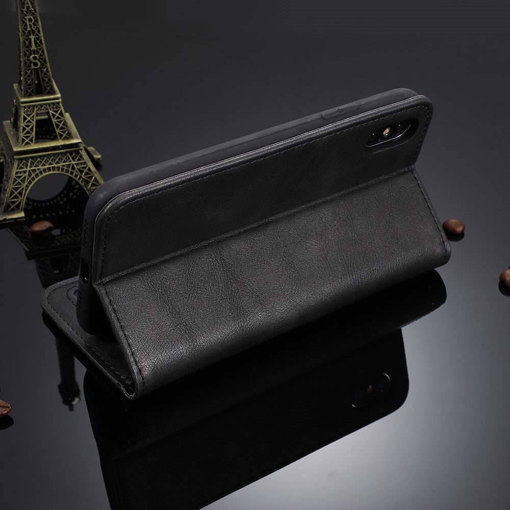 Couverture de Téléphone de Porte-support en Cuir de Style Vintage Pour Samsung Galaxy A91 / M80s / S10 Lite - le Noir