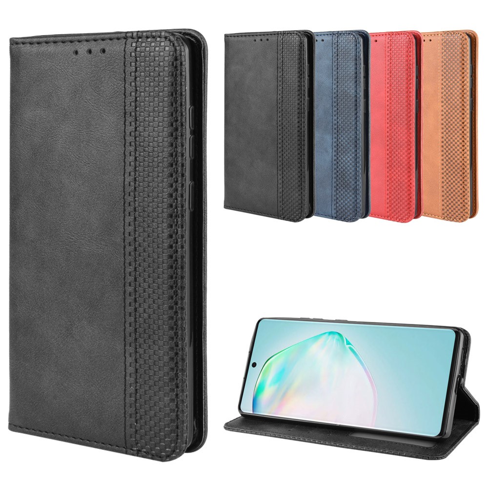 Couverture de Téléphone de Porte-support en Cuir de Style Vintage Pour Samsung Galaxy A91 / M80s / S10 Lite - le Noir