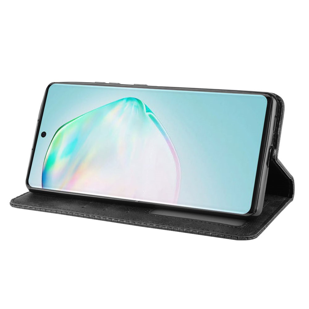 Couverture de Téléphone de Porte-support en Cuir de Style Vintage Pour Samsung Galaxy A91 / M80s / S10 Lite - le Noir