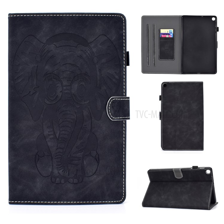 Imprint Elephant Pattern Leather Stand Tablet Cover for Samsung Galaxy Tab A 10.1 (2019) T510 - Black-1