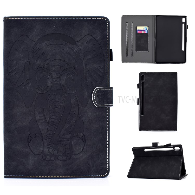 Imprinted Elephant Pattern Leather Stand Case for Samsung Galaxy Tab S6 T860 - Black-1