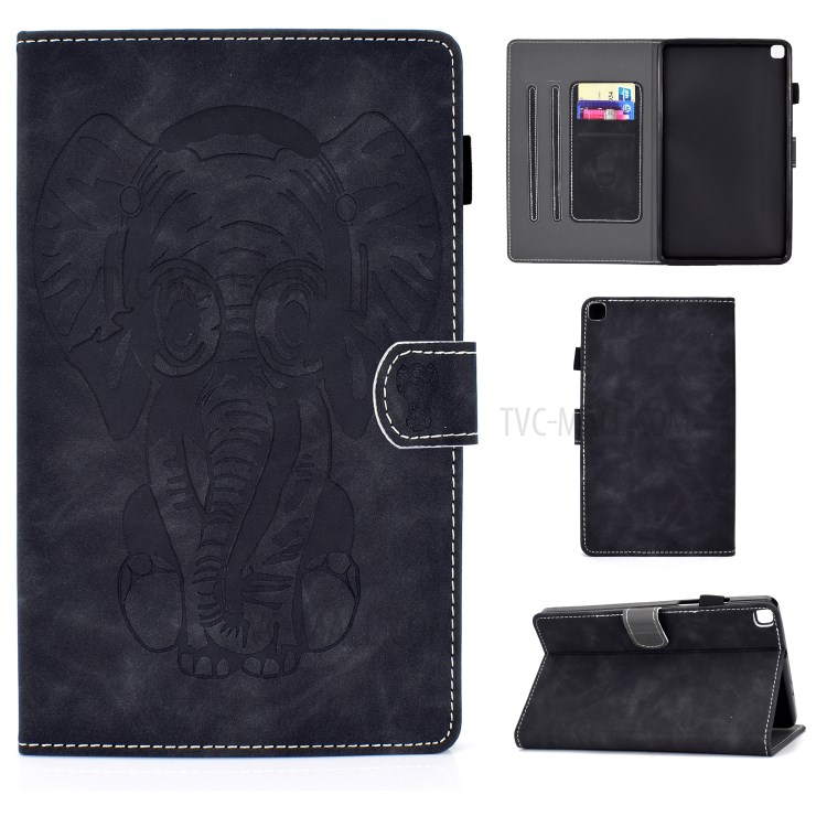 Imprint Elephant Card Slots Leather Stand Tablet Case for Samsung Galaxy Tab A 8.0 Wi-Fi (2019) SM-T290/T295 - Black-1