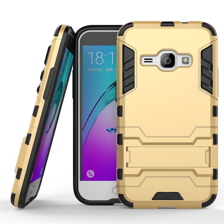 

PC TPU Combo Phone Case for Samsung Galaxy J1 (2016) with Kickstand - Gold