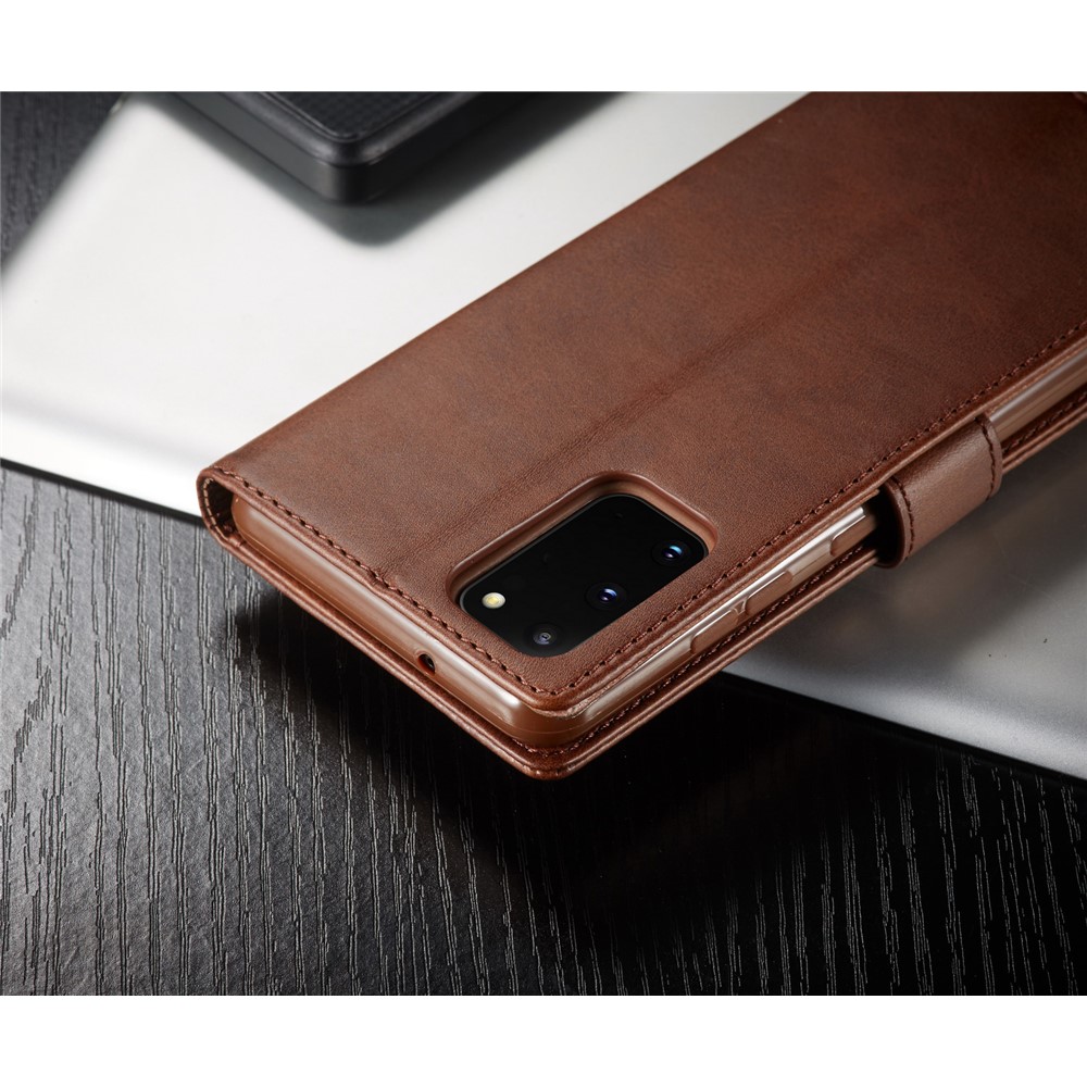 LC.IMEEKE Leather Wallet Case for Samsung Galaxy S20 - Coffee-14