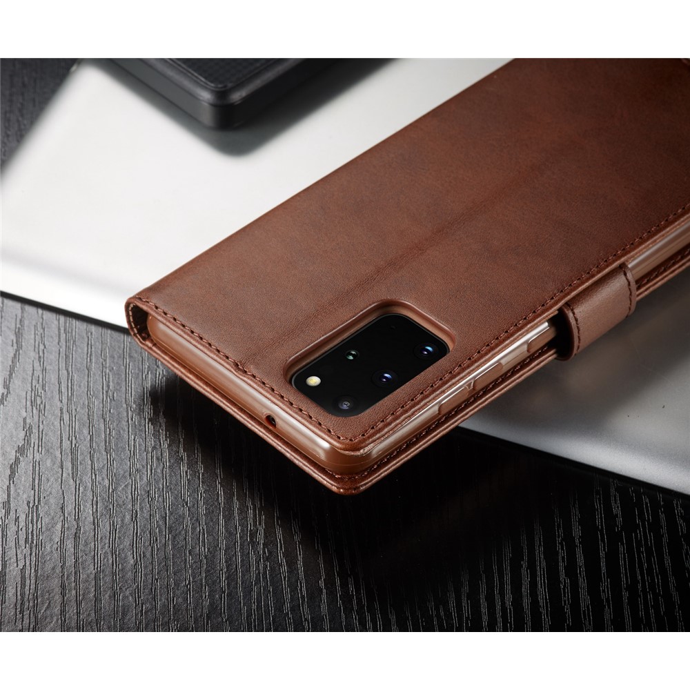 LC.IMEEKE Leather Wallet Stand Case for Samsung Galaxy S20 Plus - Coffee-14