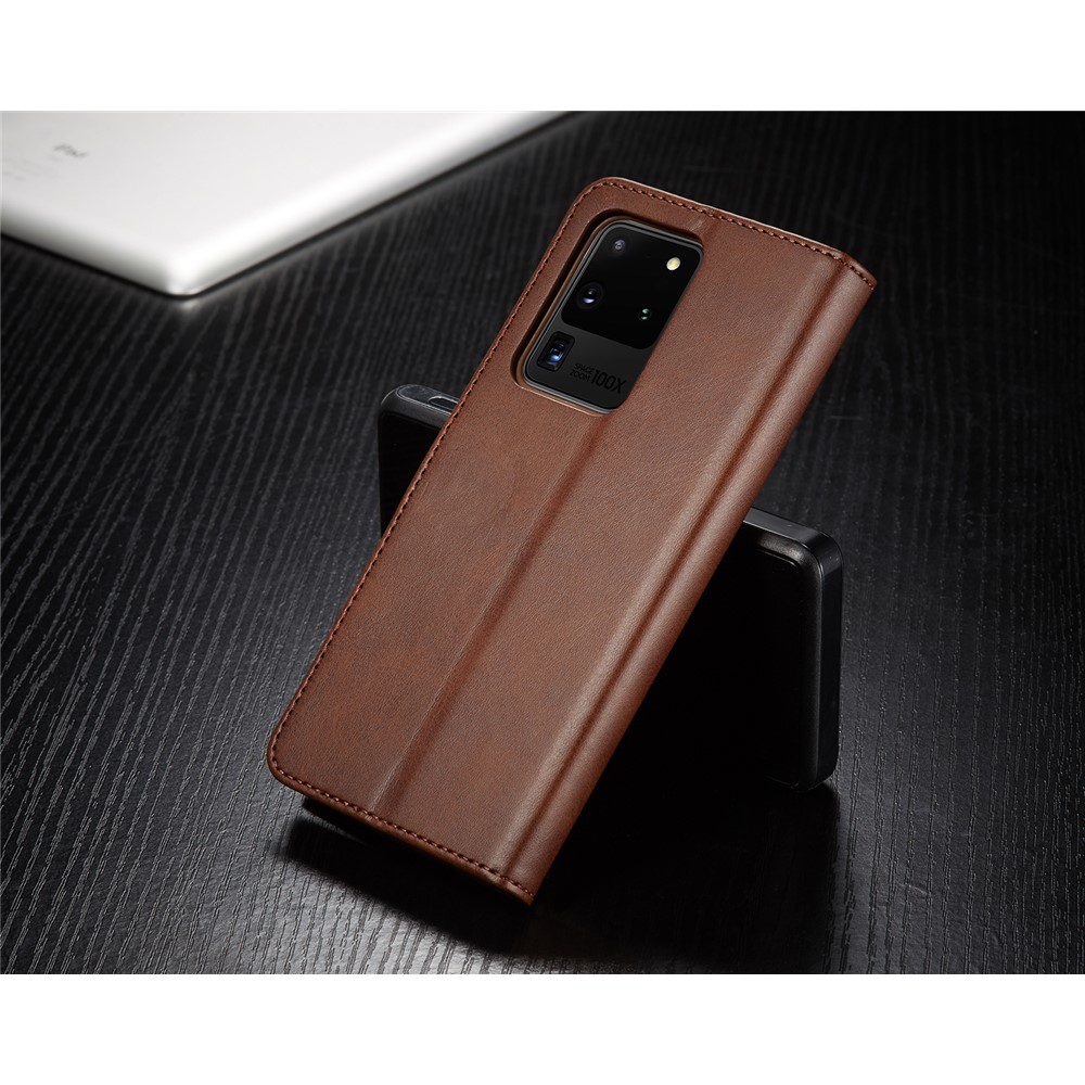 LC.IMEEKE Wallet Leather Stand Case for Samsung Galaxy S20 Ultra - Coffee-10