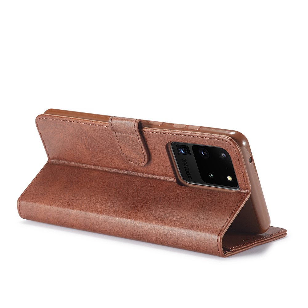 LC.IMEEKE Wallet Leather Stand Case for Samsung Galaxy S20 Ultra - Coffee-7