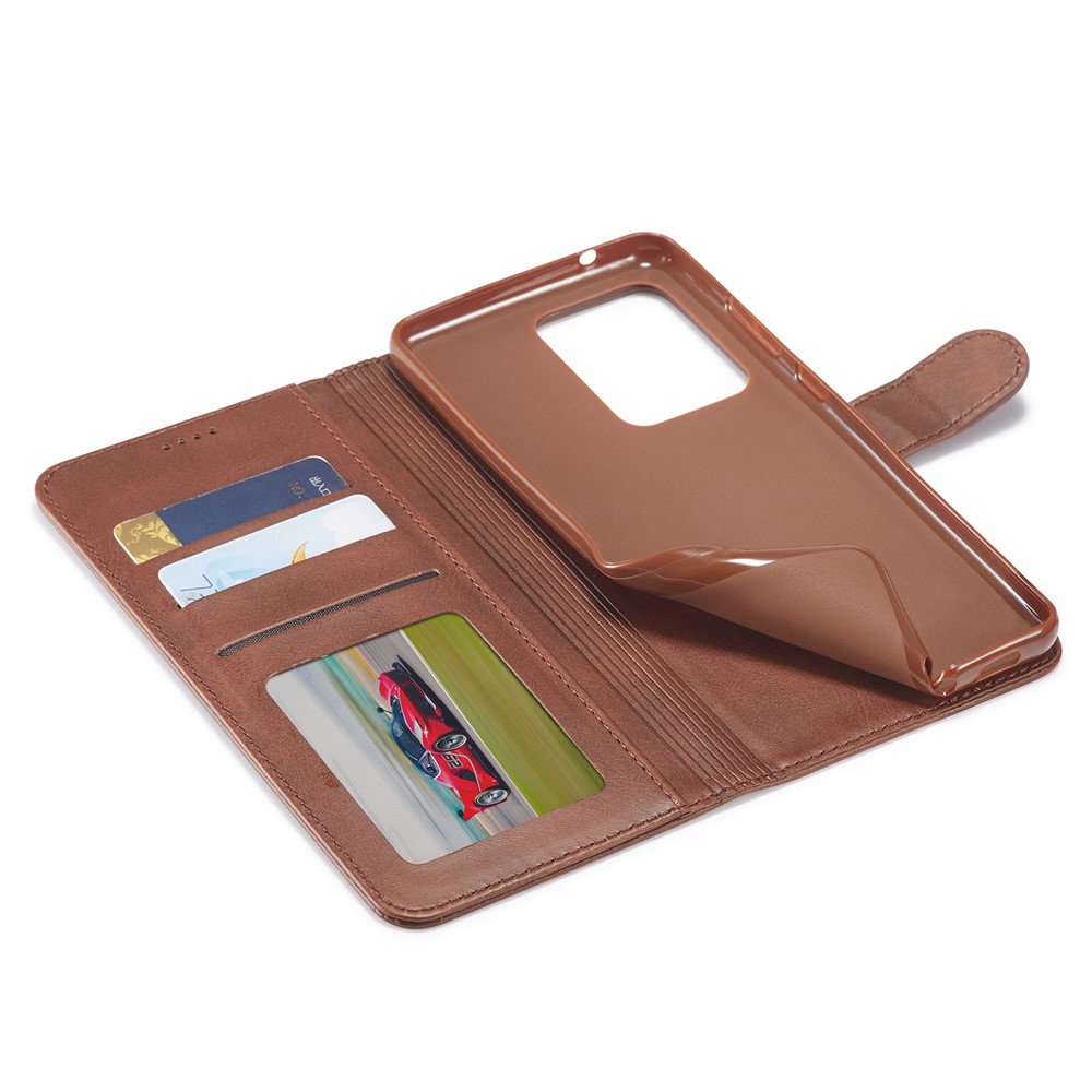 LC.IMEEKE Wallet Leather Stand Case for Samsung Galaxy S20 Ultra - Coffee-8