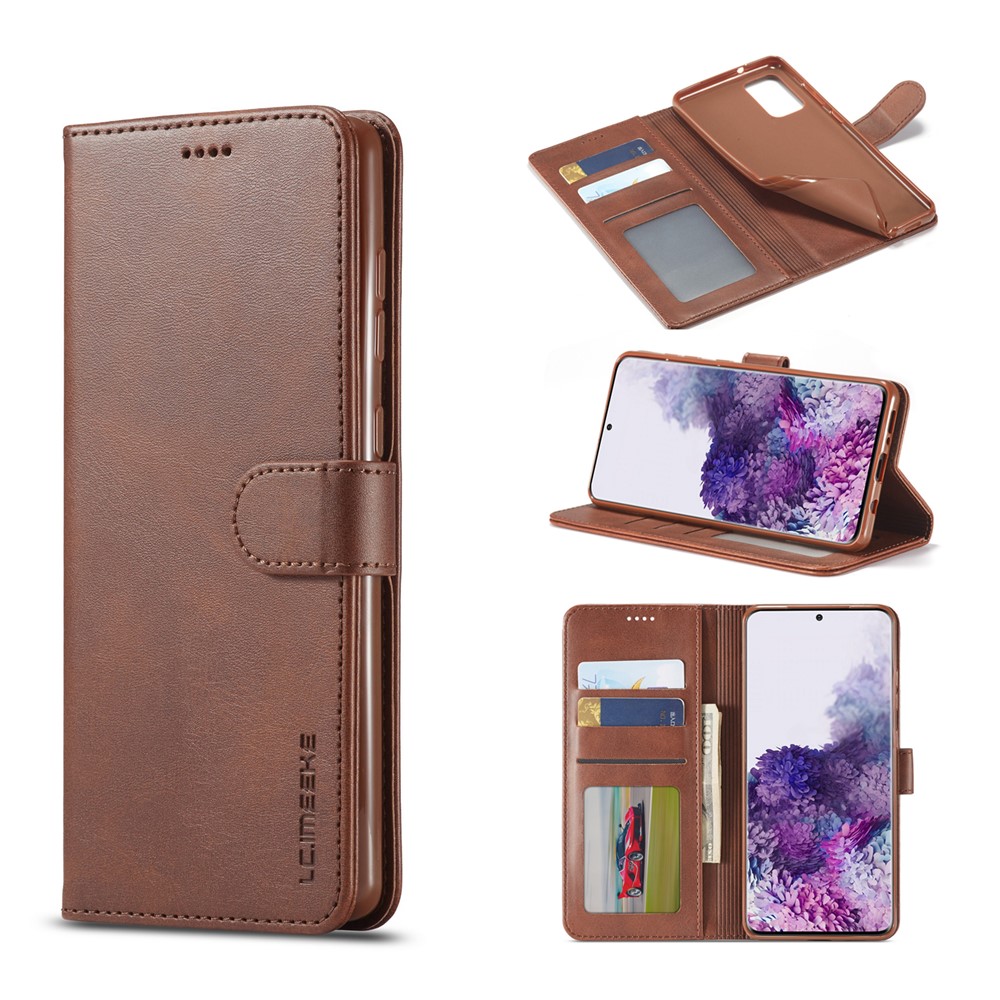 LC.IMEEKE Leather Wallet Case for Samsung Galaxy A71 - Coffee-1