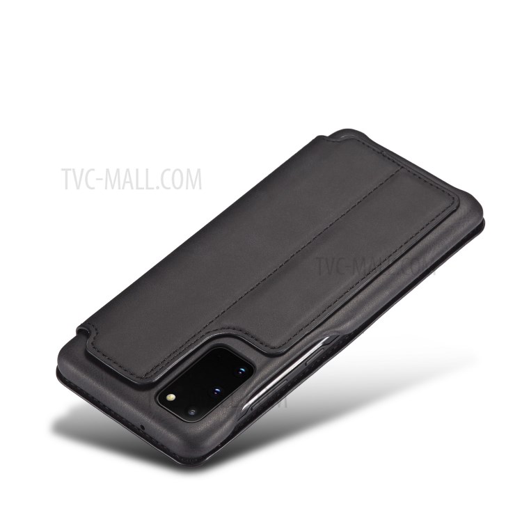 LC.IMEEKE Retro Style PU Leather Card Holder Case for Samsung Galaxy S20 - Black-6