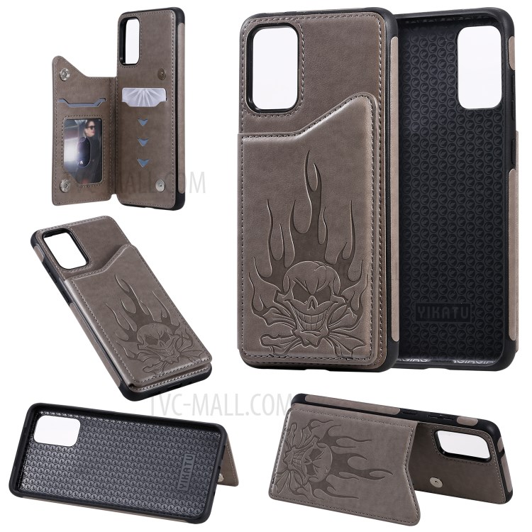 PU Leather Coated TPU Skeleton Imprinting Shell for Samsung Galaxy S20 Plus - Grey-1