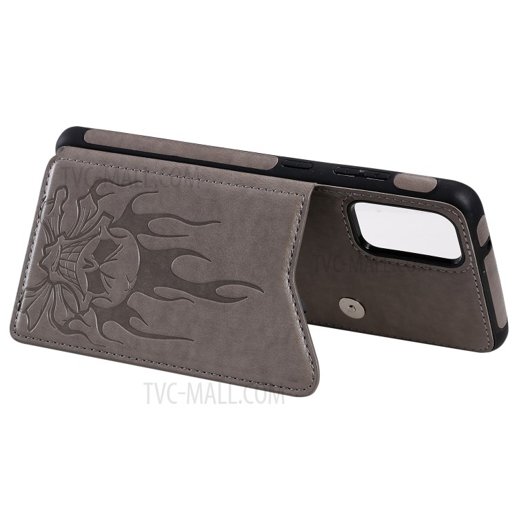 PU Leather Coated TPU Skeleton Imprinting Shell for Samsung Galaxy S20 Plus - Grey-5