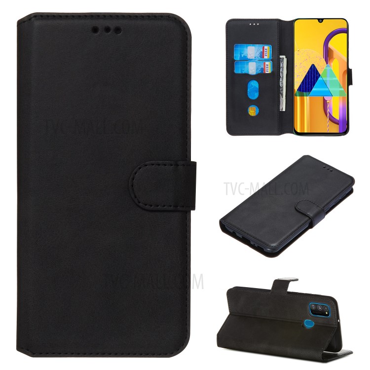 Classic Style Wallet Leather Stand Case for Samsung Galaxy M30s - Black-1