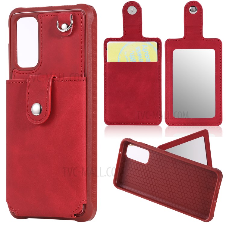 With Mirror Drop-proof Phone Case for Samsung Galaxy S20 - Red-1