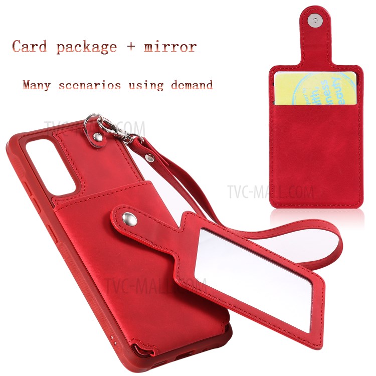 With Mirror Drop-proof Phone Case for Samsung Galaxy S20 - Red-3