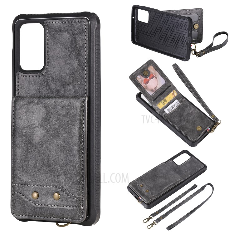 Kickstand PU Leather Coated TPU with Card Holders Phone Cover for Samsung Galaxy S20 Plus - Grey-1