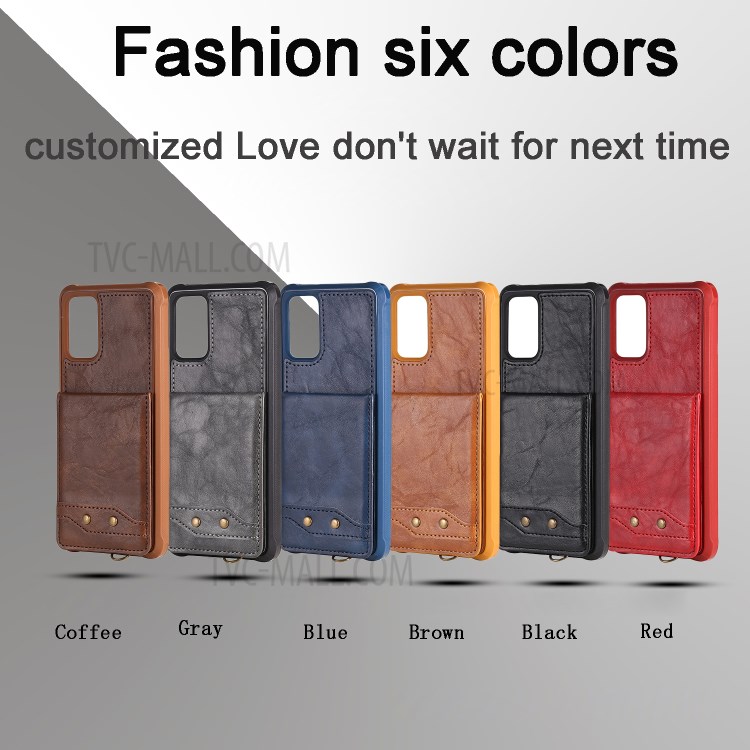 Kickstand PU Leather Coated TPU with Card Holders Phone Cover for Samsung Galaxy S20 Plus - Grey-11