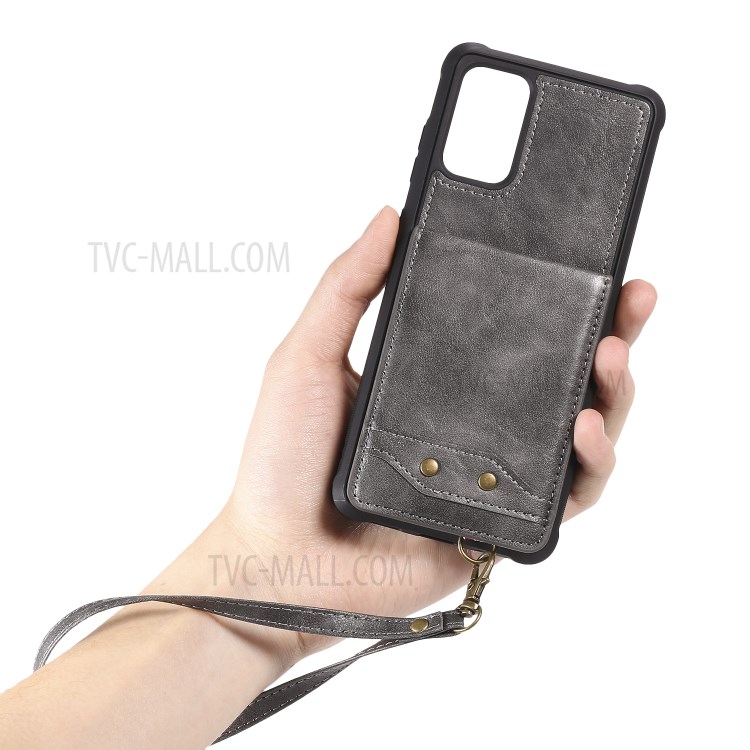 Kickstand PU Leather Coated TPU with Card Holders Phone Cover for Samsung Galaxy S20 Plus - Grey-8