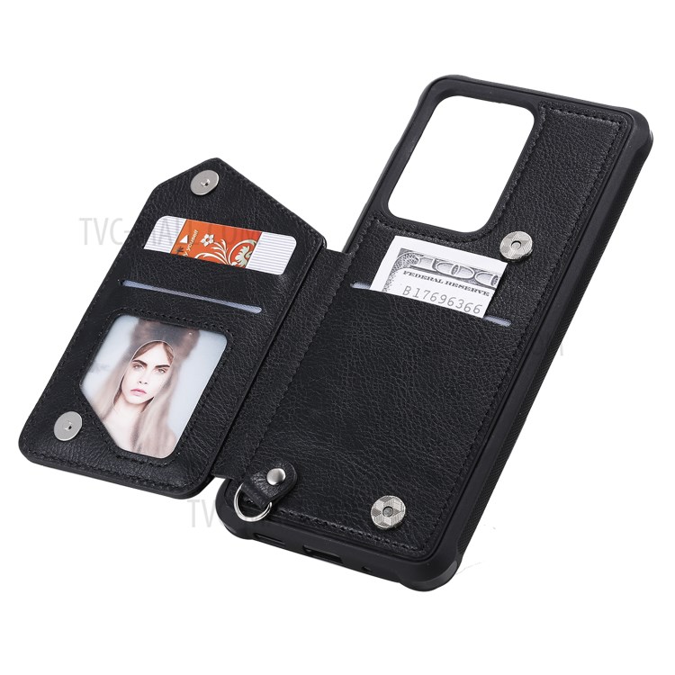 Zipper Pocket Leather Coated TPU Card Holder Shell with Kickstand for Samsung Galaxy S20 Ultra - Black-13