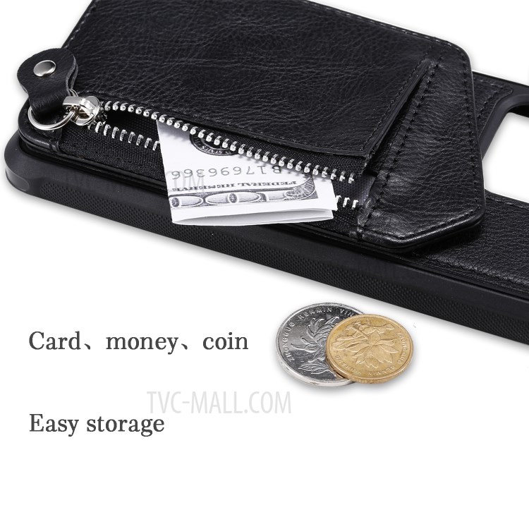 Zipper Pocket Leather Coated TPU Card Holder Shell with Kickstand for Samsung Galaxy S20 Ultra - Black-14