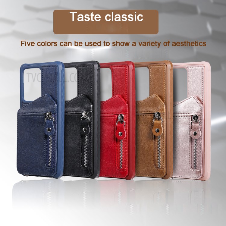 Zipper Pocket Leather Coated TPU Card Holder Shell with Kickstand for Samsung Galaxy S20 Ultra - Black-15