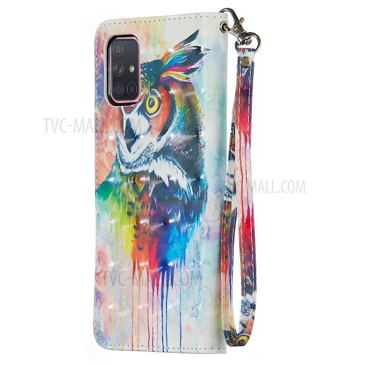 Light Spot Decor Patterned Leather Wallet Case for Samsung Galaxy A71 - Colorized Owl-3