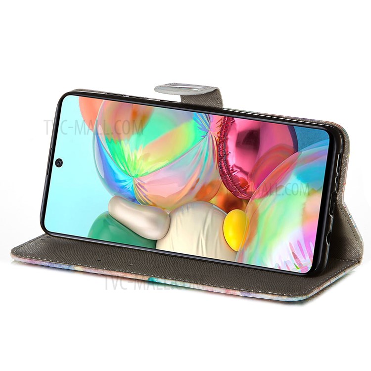 Light Spot Decor Patterned Leather Wallet Case for Samsung Galaxy A71 - Colorized Owl-5