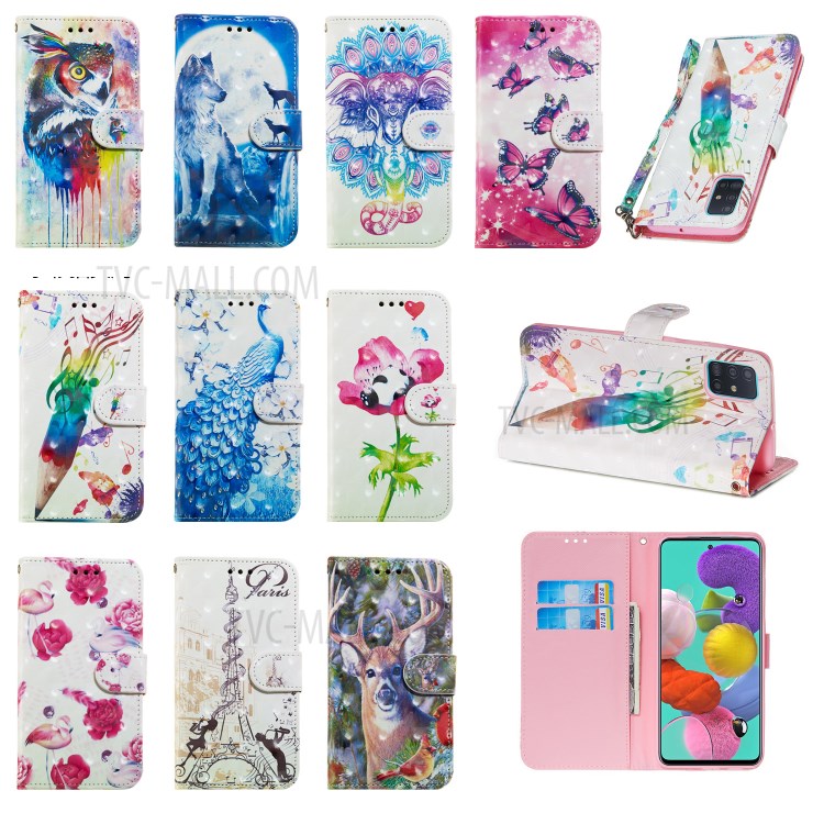 Light Spot Decor Patterned Leather Wallet Stand Case for Samsung Galaxy A51 - Abstract Animal-12