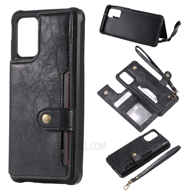 PU Leather Coated TPU Case Wallet Kickstand Case for Samsung Galaxy S20 Plus - Black-1