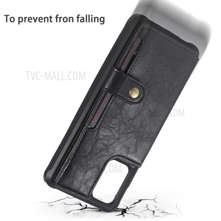 PU Leather Coated TPU Case Wallet Kickstand Case for Samsung Galaxy S20 Plus - Black-8