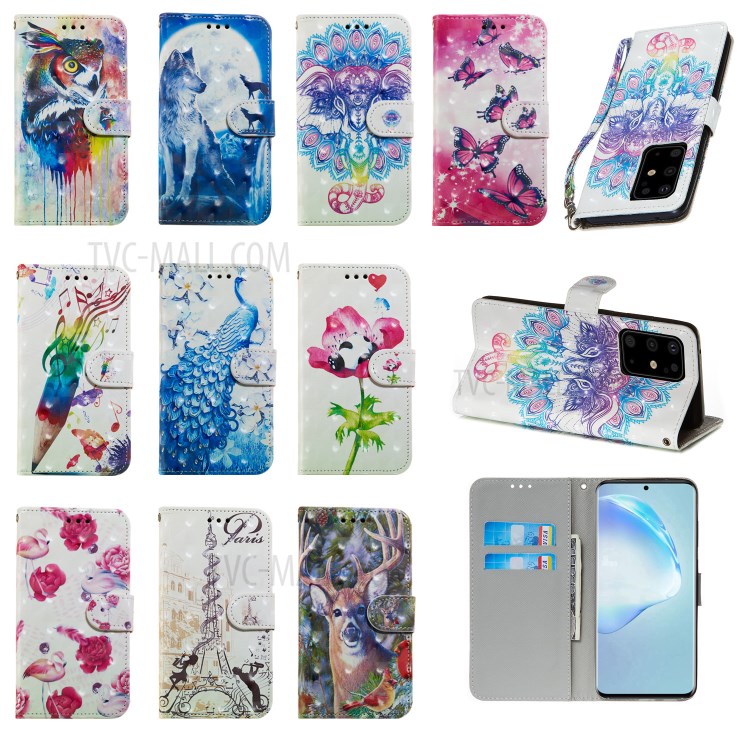 Light Spot Decor Patterned Leather Wallet Stand Case for Samsung Galaxy S20 Plus - Abstract Animal-12