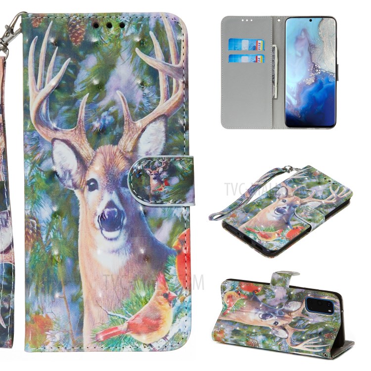 Light Spot Decor Patterned Leather Wallet Stand Case for Samsung Galaxy S20 - Elk-1