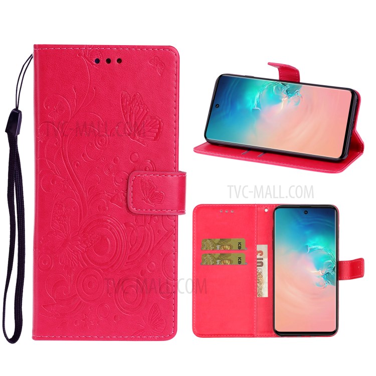 Imprint Butterfly Flower Leather Wallet Case for Samsung Galaxy S20 Ultra - Rose-1