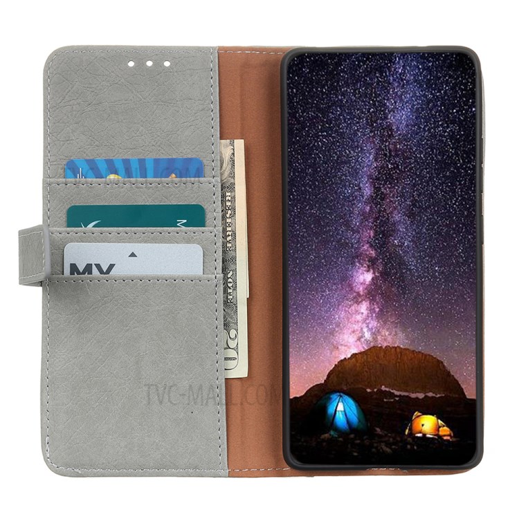 Rhino Grain Wallet Stand PU Leather Protective Phone Case for Samsung Galaxy S20 Ultra - Grey-4